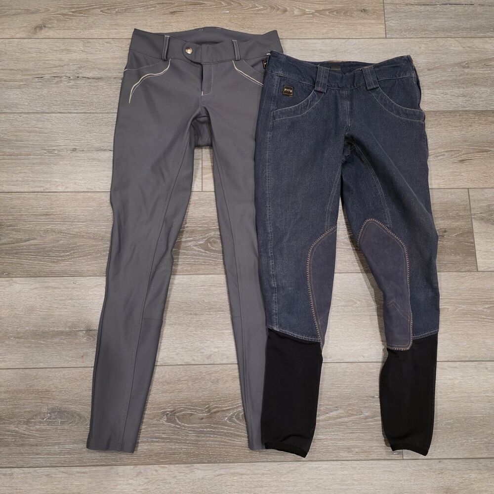 Lot of 2 FITS Leather denim & Gray Riding Womens Size XS Equestrian Breeches